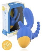 Синий мини-вибратор с анальным хвостом и управлением через приложение - 13 см.