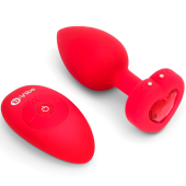 Анальная пробка с кристаллом сердцем и вибрацией b-Vibe Heart Shape Jewel Plug M/L красная