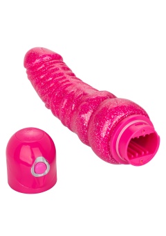 Розовый вибратор-реалистик с блестками Naughty Bits Lady Boner Bendable Personal Vibrator - 20 см.