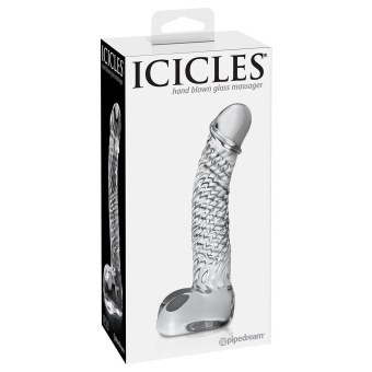 Стеклянный фаллоимитатор с мошонкой Icicles №61 прозрачный - 16,5 см