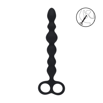 Черная анальная цепочка Beaded Silicone Anal Probe with Double Loop - 24 см.