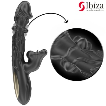 Черный вибратор с режимами колебаний и посасывания - 23,5 см.