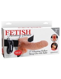 Фаллопротез с вибрацией Vibrating Hollow Strap-On with Balls Flesh телесный 18,9 см