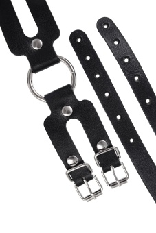 Черные кожаные наручники-браслеты из двух ремешков