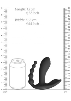 Черный вибромассажер Kata с анальным и клиторальным стимуляторами - 12 см.