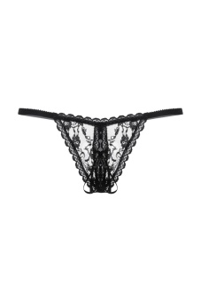 Черные ажурные трусики с вырезом и завязочкой