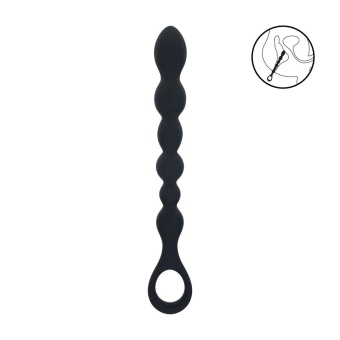 Черная силиконовая цепочка Beaded Snake Silicone Anal Probe with Loop - 26 см.
