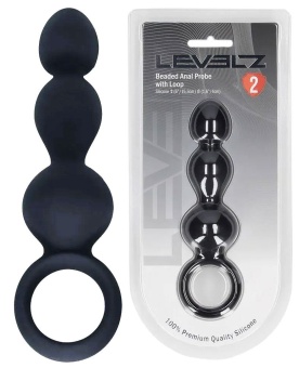 Черная анальная елочка Beaded Silicone Anal Probe with Loop