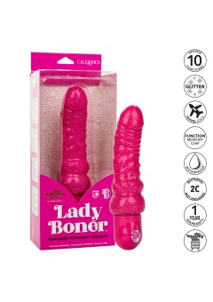 Розовый вибратор-реалистик с блестками Naughty Bits Lady Boner Bendable Personal Vibrator - 20 см.