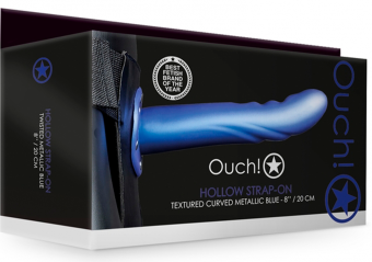 Синий страпон-фаллопротез с ребристой фактурой - 20,6 см.