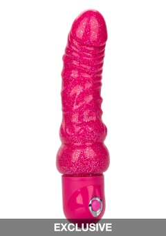 Розовый вибратор-реалистик с блестками Naughty Bits Lady Boner Bendable Personal Vibrator - 20 см.