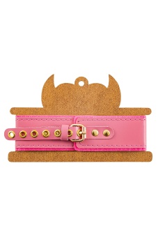 Розовый двуслойный кожаный ошейник с подкладкой из фетра