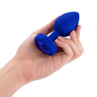 Вибропробка b-Vibe Vibrating Jewel Plug с кристаллом и пультом синяя