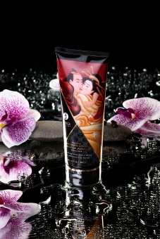 Съедобный массажный крем Shunga Необычные поцелуи Клубника и шампанское - 200 мл