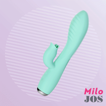 Мятный Вибратор с клиторальным стимулятором и язычком Jos Milo - 20 см