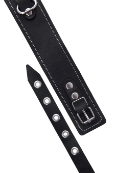 Кожаный двухслойный ошейник с белой строчкой и поводком