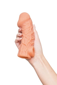 Телесная закрытая насадка с венками Cock Sleeve 006 Size L - 17,6 см