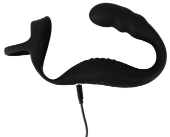 Черное эрекционное кольцо со стимуляцией промежности и анальной пробкой Cock Ring with RC Prostate Plug