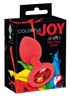 Красная силиконовая пробка с красным кристаллом Colorful Joy малая - 7,2 см
