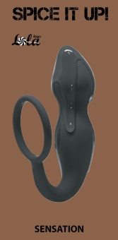 Серое эрекционное кольцо Sensation с анальным стимулятором 