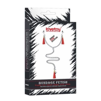 Зажимы на соски и клитор с игривыми красными кисточками Nipple Clit Tassel Clamp With Chain