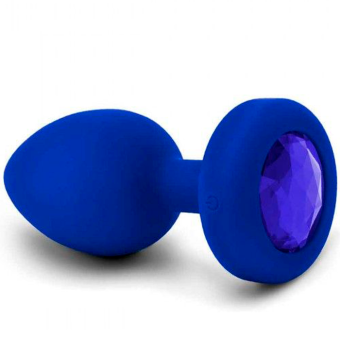 Вибропробка b-Vibe Vibrating Jewel Plug с кристаллом и пультом синяя