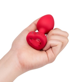Анальная пробка с кристаллом сердцем и вибрацией b-Vibe Heart Shape Jewel Plug M/L красная