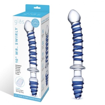 Двухсторонний фаллоимитатор с анальной пробкой Glas Mr. Swirly Dildo & Butt