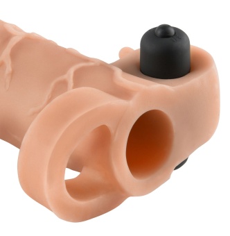 Вибронасадка удлинитель с кольцом на мошонку Vibrating Pipedream Real Feel Extension 14см телесная