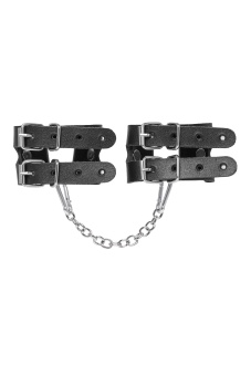 Черные кожаные наручники-браслеты из двух ремешков