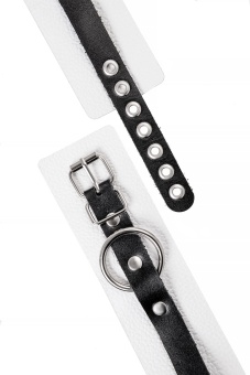 Бело-черные мягкие оковы с одним ремешком и люверсами