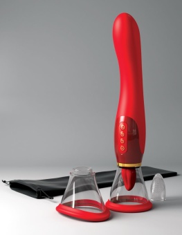 Вибратор с имитацией оральных ласк и Fantasy For Her 24K Gold красный