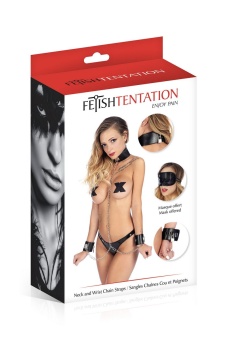 Фиксация рук к ошейнику на замочках Fetish Tentation и маска