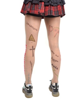 Молодежные колготки с цветным принтом в виде надписей