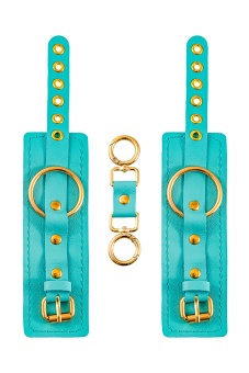 Голубые однослойные кожаные наручники