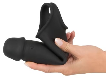 Черная вибронасадка для пениса с хомутом для мошонки и пультом ДУ Remote Controlled Penis Extension