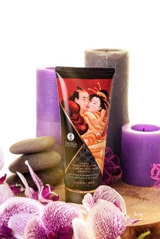 Съедобный массажный крем Shunga Необычные поцелуи Клубника и шампанское - 200 мл