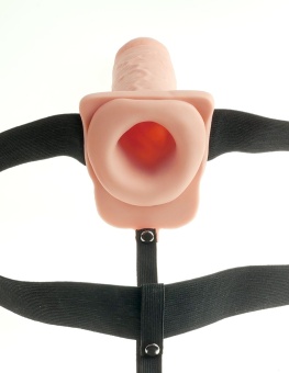 Полый реалистичный фаллопротез с вибрацией Hollow Rechargeable Strap-on with Balls 20 см телесный