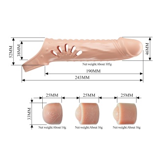 Телесная удлиняющая насадка на пенис с подхватом мошонки