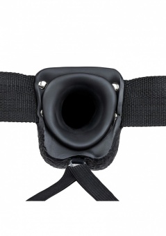 Черный реалистичный страпон-фаллопротез с мошонкой - 18 см.