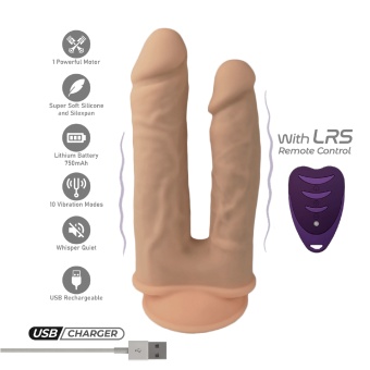 Реалистичный двойной вибратор с пультом на присоске SileXD 19 см телесный