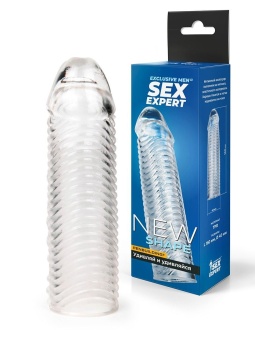 Прозрачная закрытая насадка на пенис с ребрышками - 16 см.