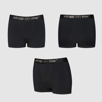 Черные трусики-боксеры для фиксации насадок Strap-on-me Harness Lingerie Allure - size XS