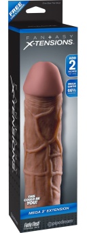 Удлиняющая и утолщающая насадка для пениса Mega Extension коричневая - 20,3 см