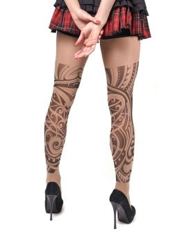 Колготки с принтом в виде тату-чулок