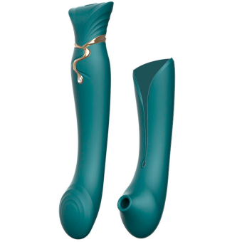 Вибратор с пульсирующей головкой и насадкой для вакуумной стимуляции Zalo Queen зелёный