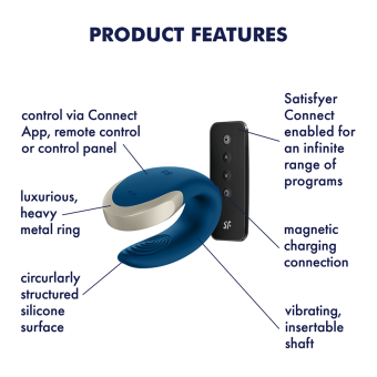 Вибратор для пар Satisfyer Double Love с пультом управления и приложением синий