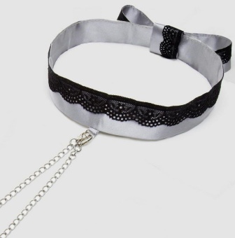 Атласный ошейник с зажимами для сосков 50 оттенков серого Play Nice