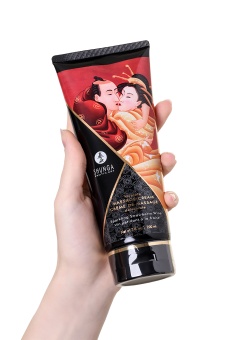 Съедобный массажный крем Shunga Необычные поцелуи Клубника и шампанское - 200 мл