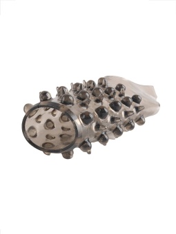 Дымчатая насадка на пенис с шипами и выпуклостями - 12,5 см.